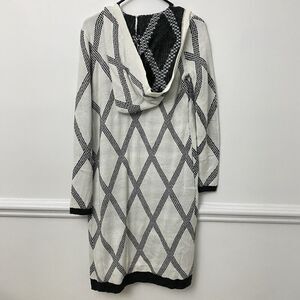 New Hem &Thread Womens Open Front Long Hooded Cardigan Gray White Size Small